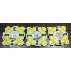 Nautical Wooden Lifebuoy Wall Hangings With Sailboat Designs Set Of 3 Vintage